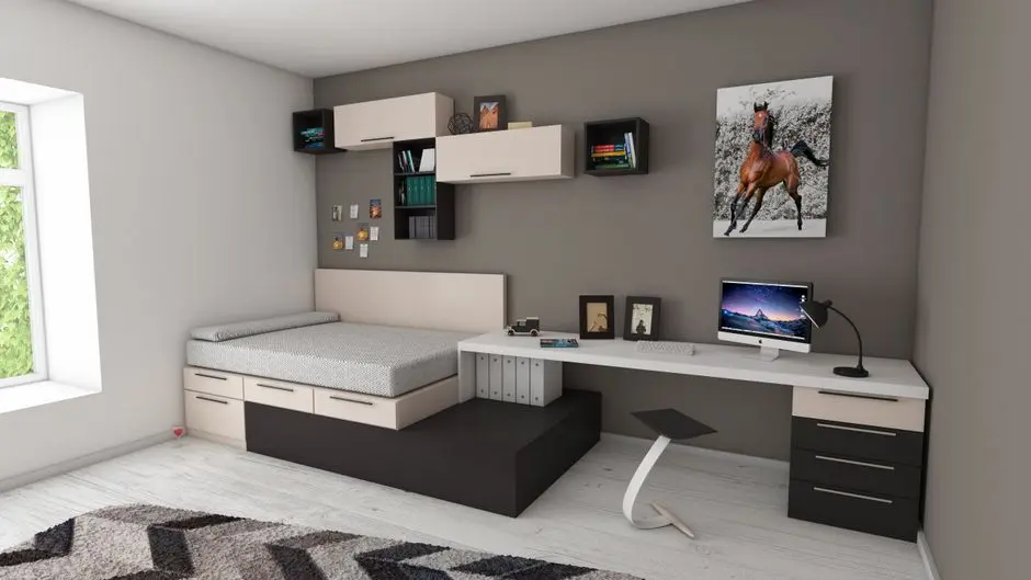 Kamar kos kampus hemat dengan meja belajar dan tempat tidur sederhana